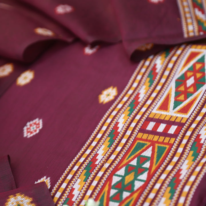 Monica Raisin Purple Jamdani Kullu Weaved Inspired Chanderi Set