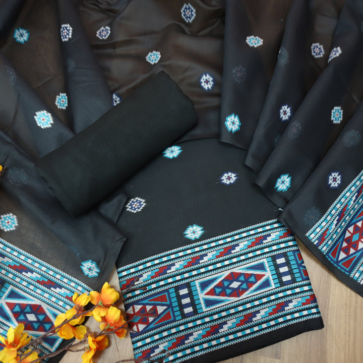 Monica Midnight Black Jamdani Kullu Weaved Inspired Chanderi Set