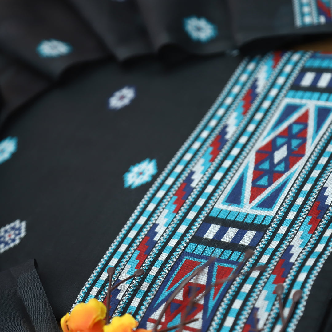 Monica Midnight Black Jamdani Kullu Weaved Inspired Chanderi Set