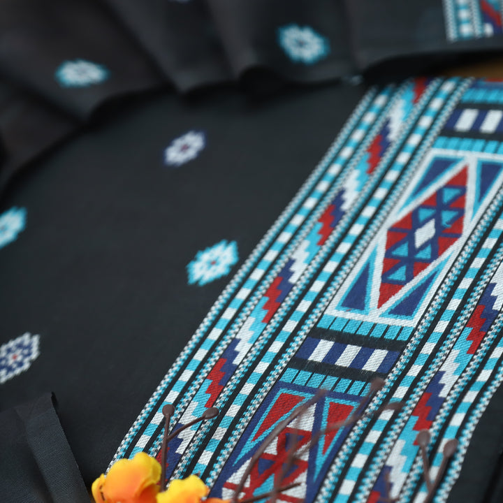 Monica Midnight Black Jamdani Kullu Weaved Inspired Chanderi Set