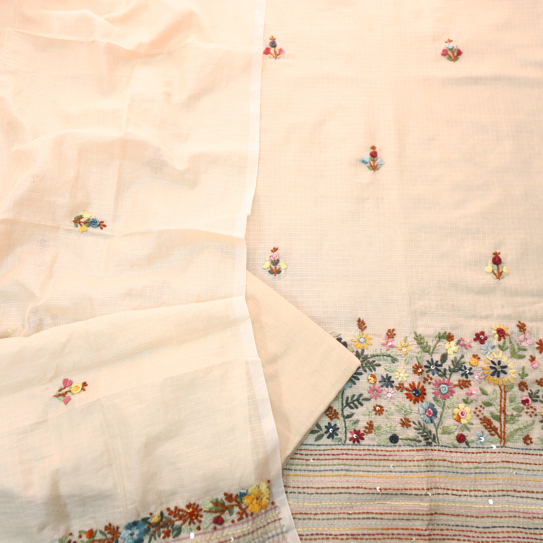 Gulbahar Buttermilk Beige Thread Embroidered Hem Work Kota Doriya Set