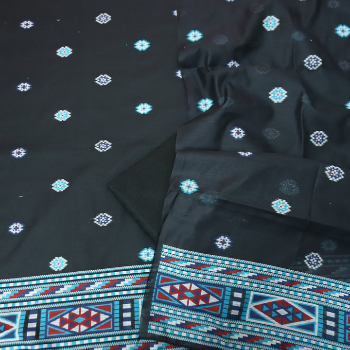 Monica Midnight Black Jamdani Kullu Weaved Inspired Chanderi Set