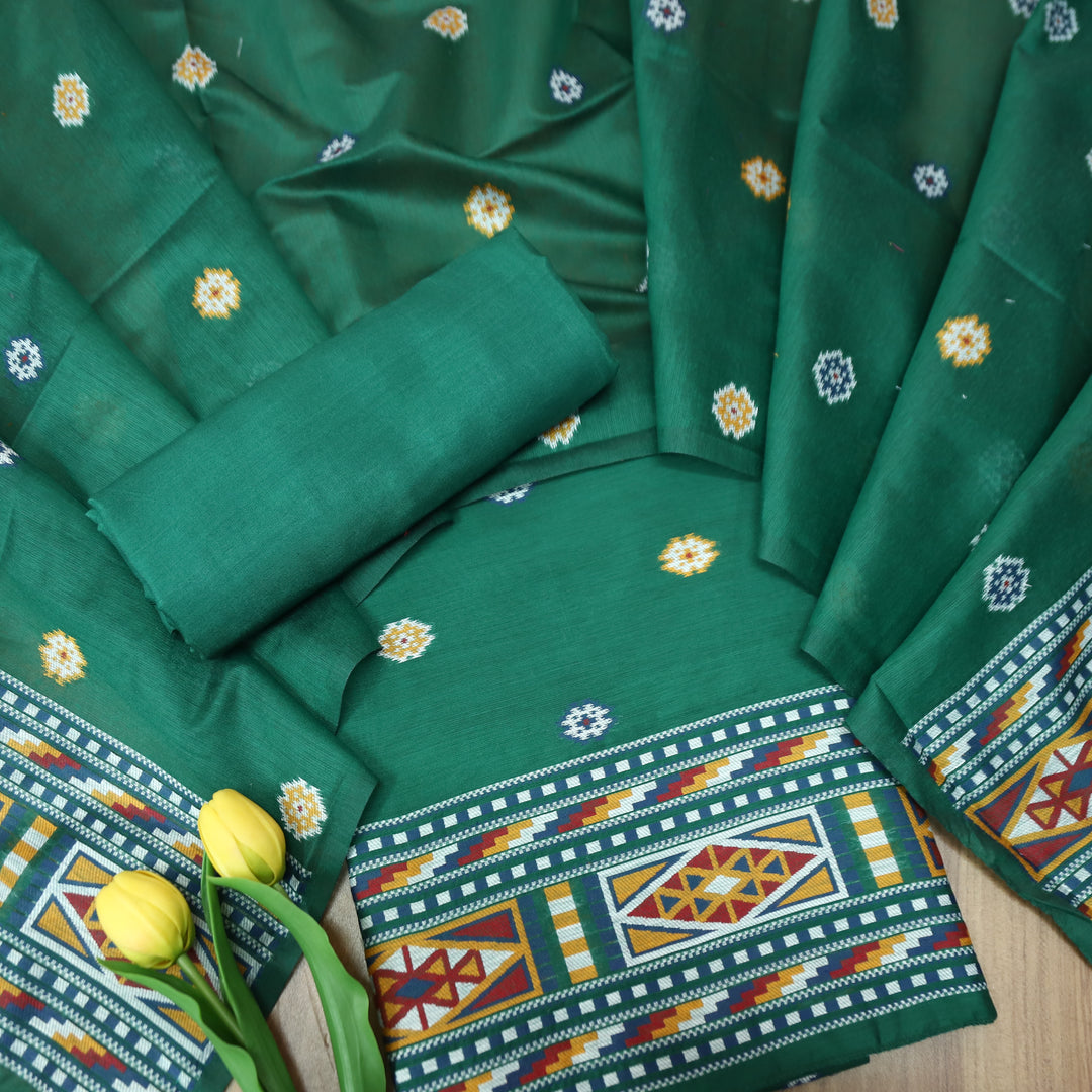 Monica Emerlad Green Jamdani Kullu Weaved Inspired Chanderi Set