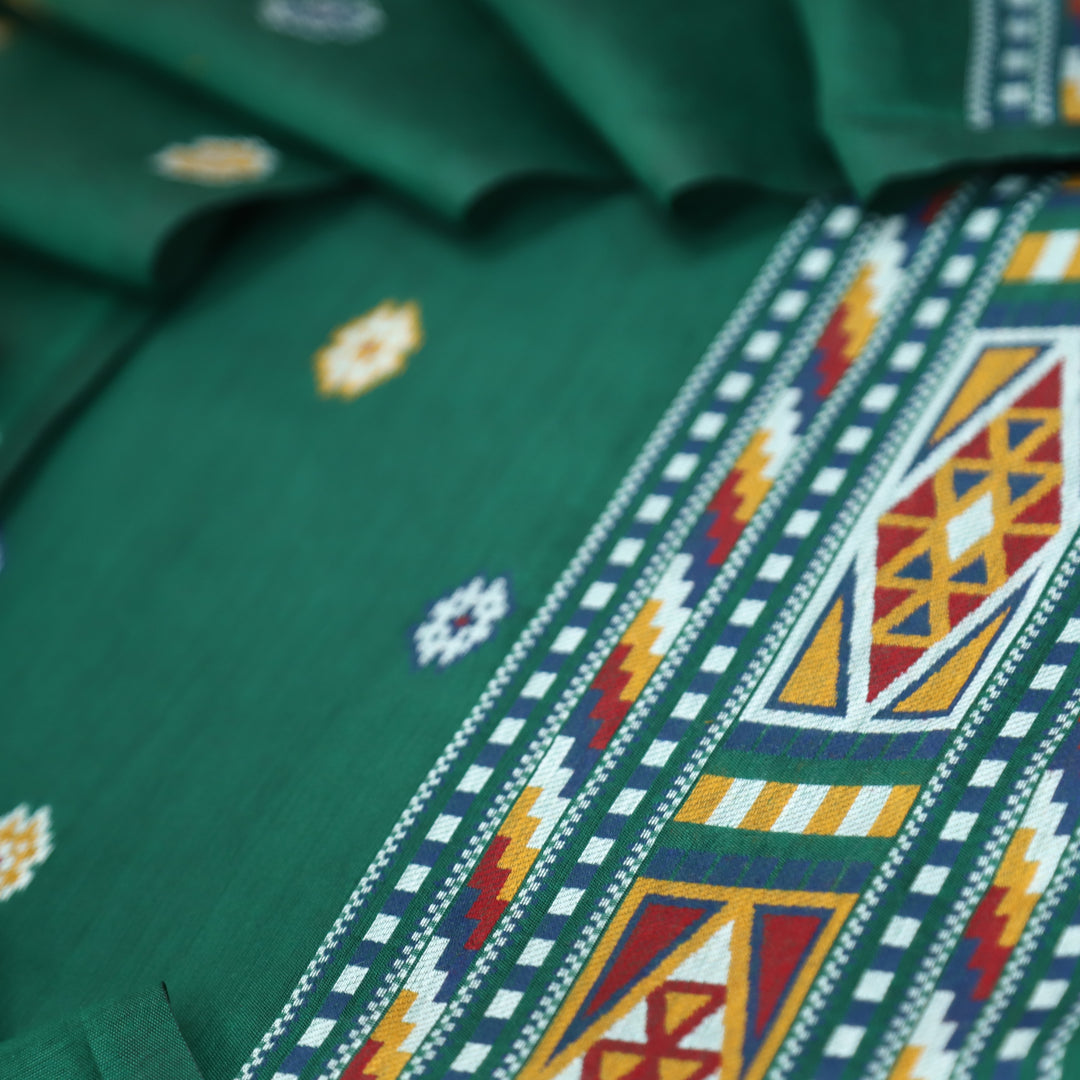 Monica Emerlad Green Jamdani Kullu Weaved Inspired Chanderi Set