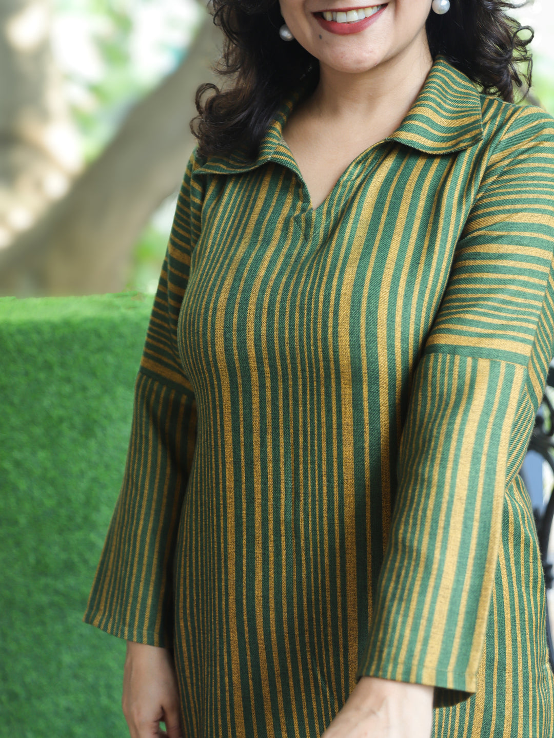 Chehak Army Green Stripe Print Winter Twill Co-ord Set