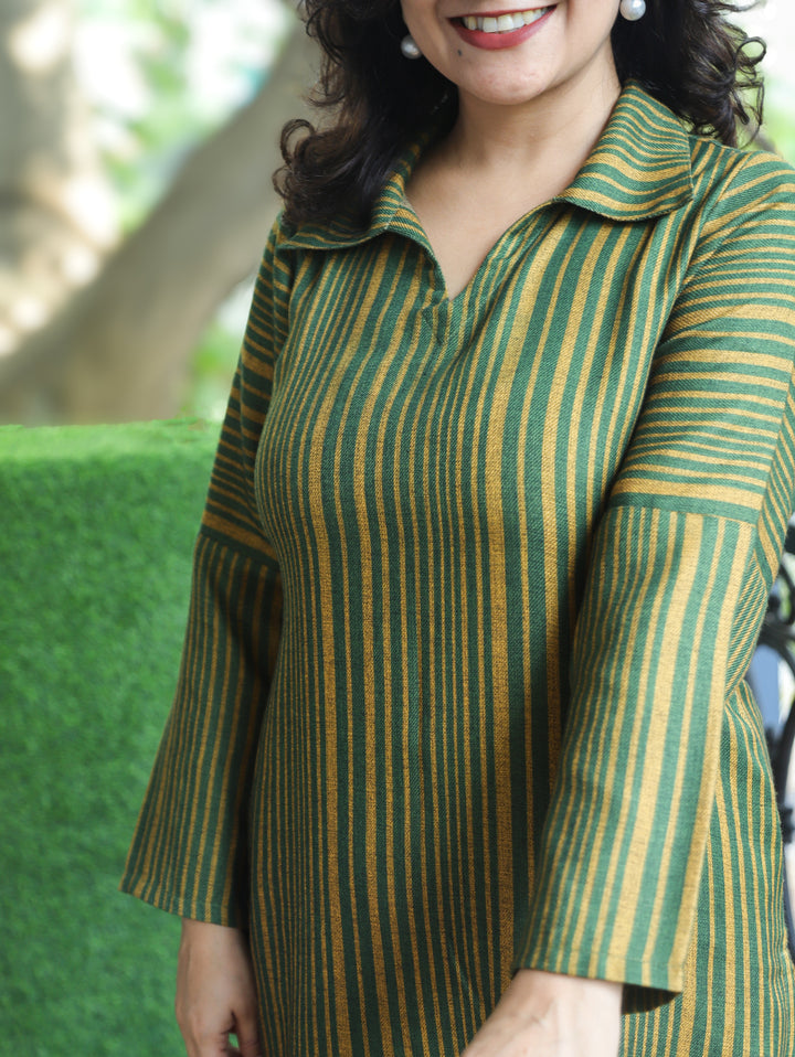 Chehak Army Green Stripe Print Winter Twill Co-ord Set
