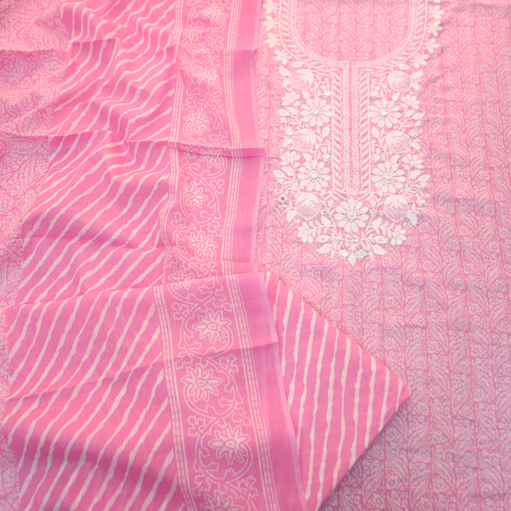 Stella Candy Pink Chikankari Inspired Neck Printed Cotton Set