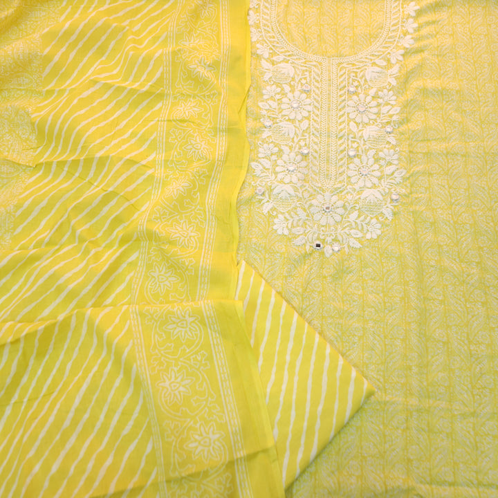 Stella Butter Yellow Chikankari Inspired Neck Printed Cotton Set