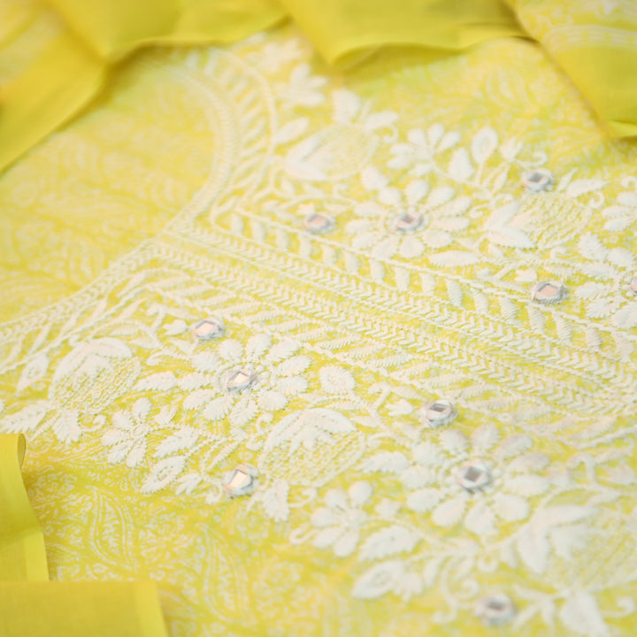 Stella Butter Yellow Chikankari Inspired Neck Printed Cotton Set