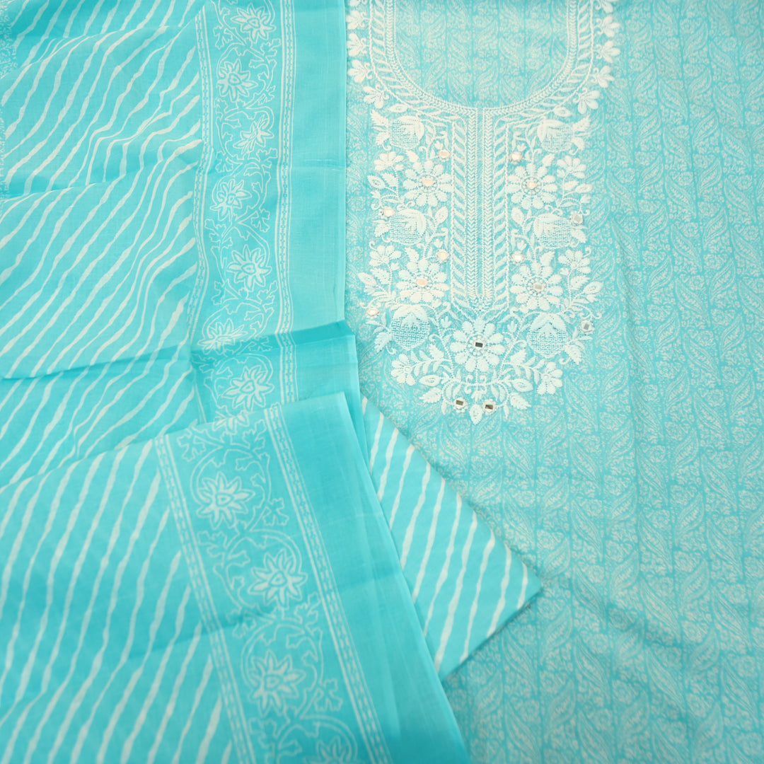 Stella Ocean Aqua Chikankari Inspired Neck Printed Cotton Set