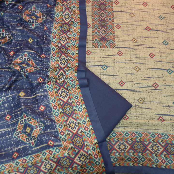 Roopwati Royal Blue Digital Printed Semi Pashmina Winter Set