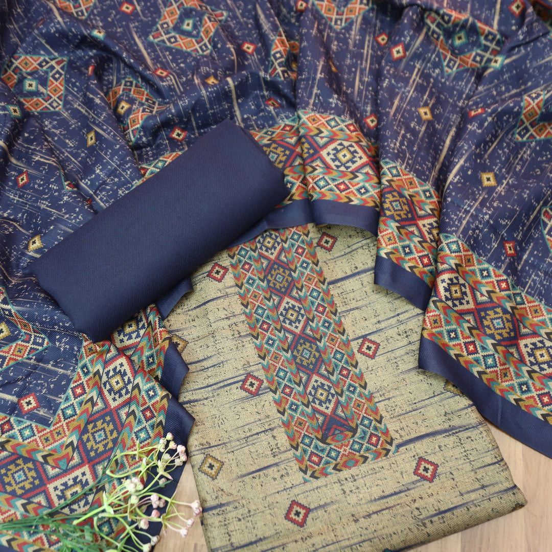 Roopwati Royal Blue Digital Printed Semi Pashmina Winter Set