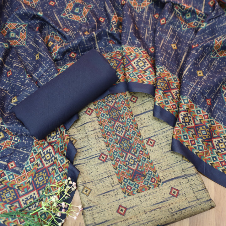 Roopwati Royal Blue Digital Printed Semi Pashmina Winter Set