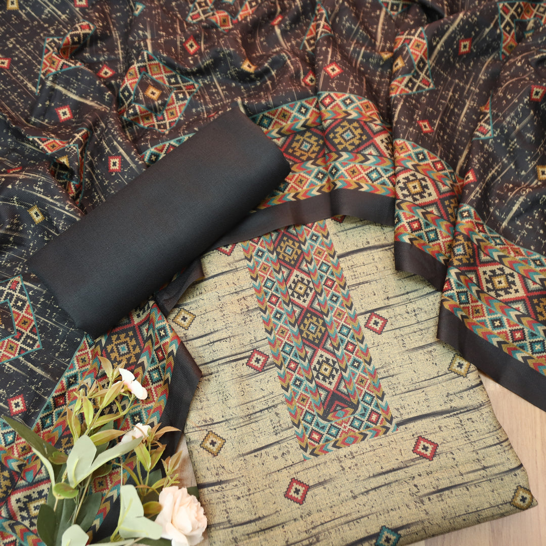 Roopwati Faded Black Digital Printed Semi Pashmina Winter Set