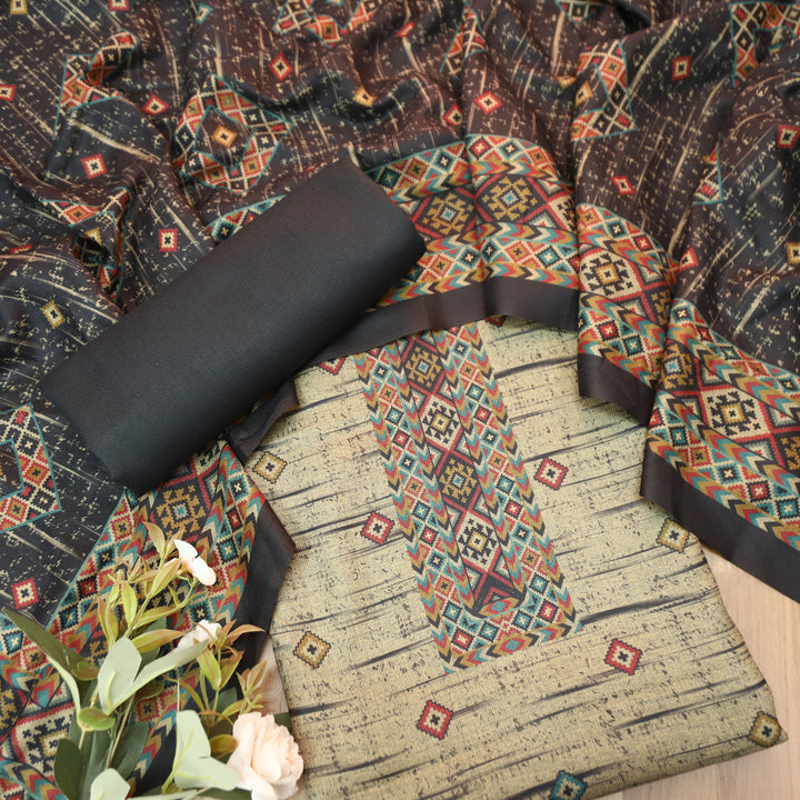 Roopwati Faded Black Digital Printed Semi Pashmina Winter Set