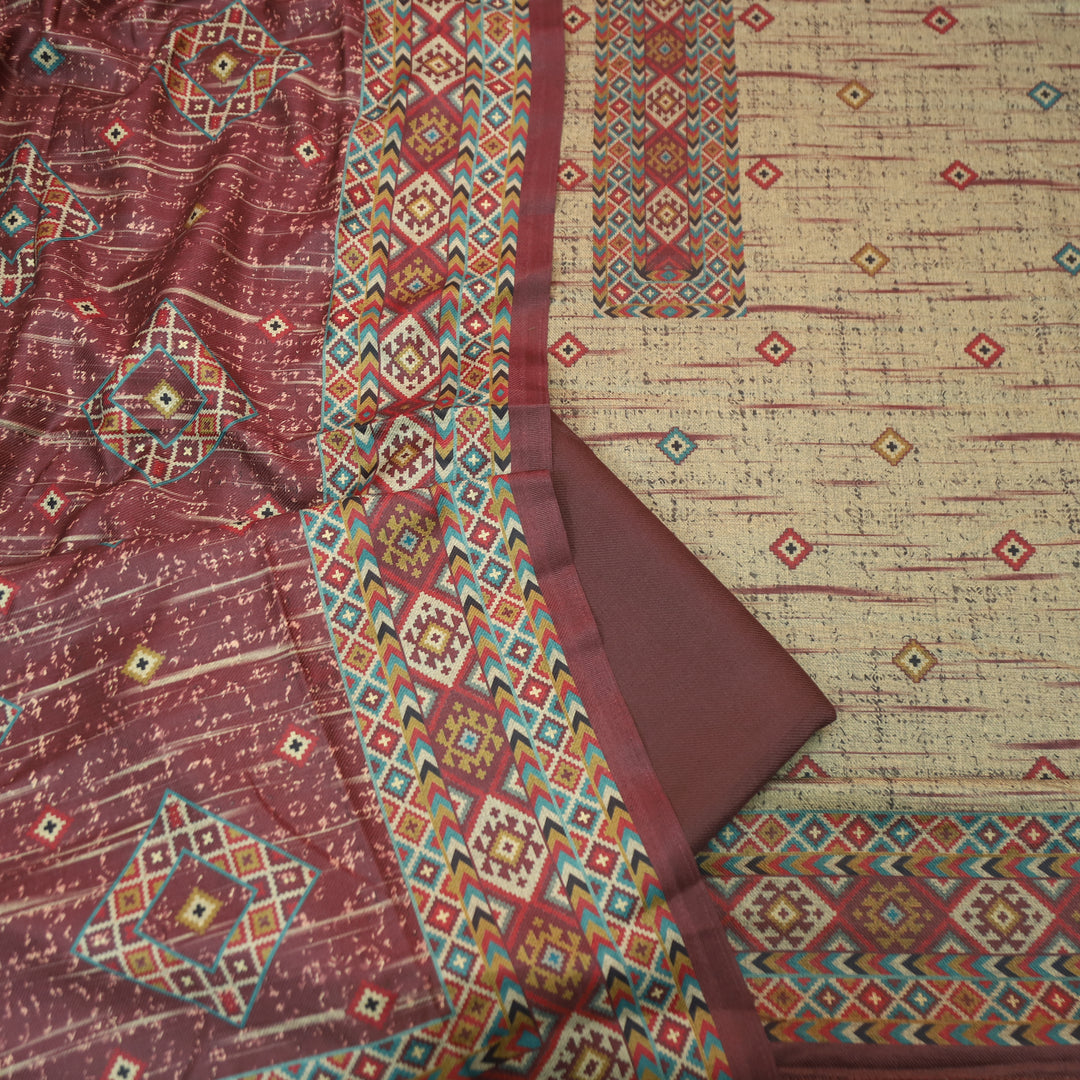 Roopwati Barn Maroon Digital Printed Semi Pashmina Winter Set