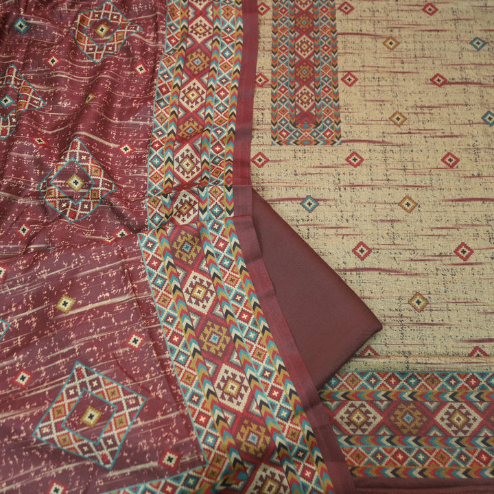 Roopwati Barn Maroon Digital Printed Semi Pashmina Winter Set