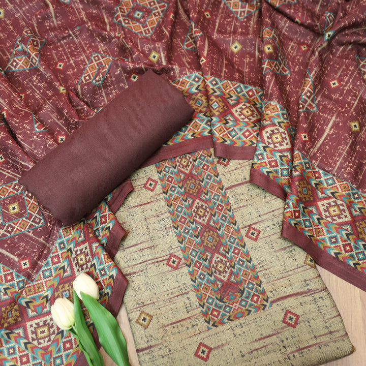 Roopwati Barn Maroon Digital Printed Semi Pashmina Winter Set