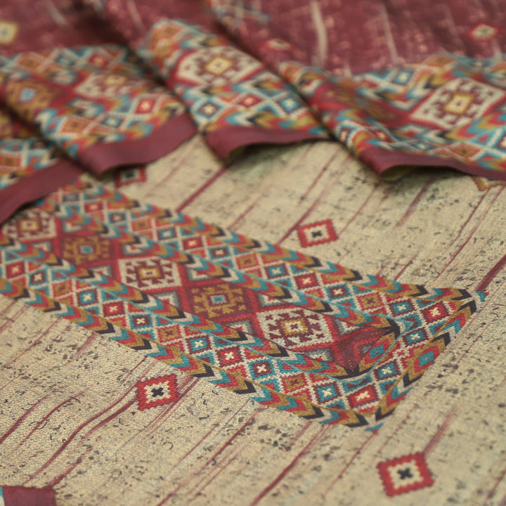 Roopwati Barn Maroon Digital Printed Semi Pashmina Winter Set