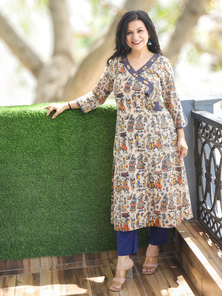 Alize Beige Raja Rani Printed Cotton Kurti