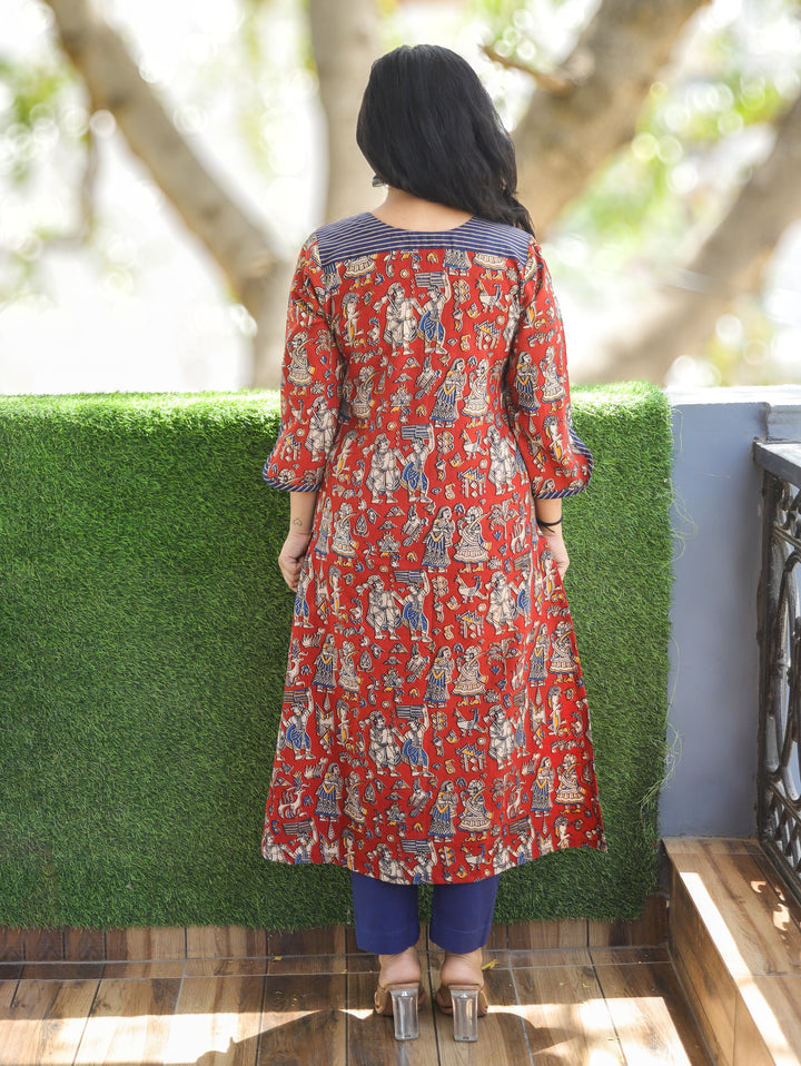 Alize Maroon Raja Rani Printed Cotton Kurti