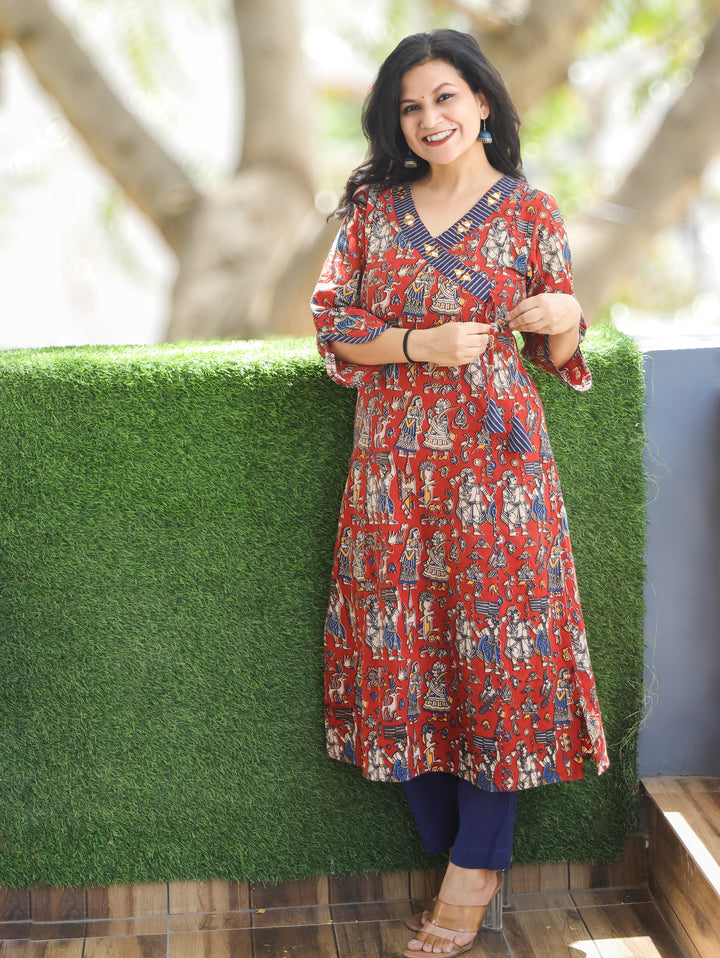 Alize Maroon Raja Rani Printed Cotton Kurti
