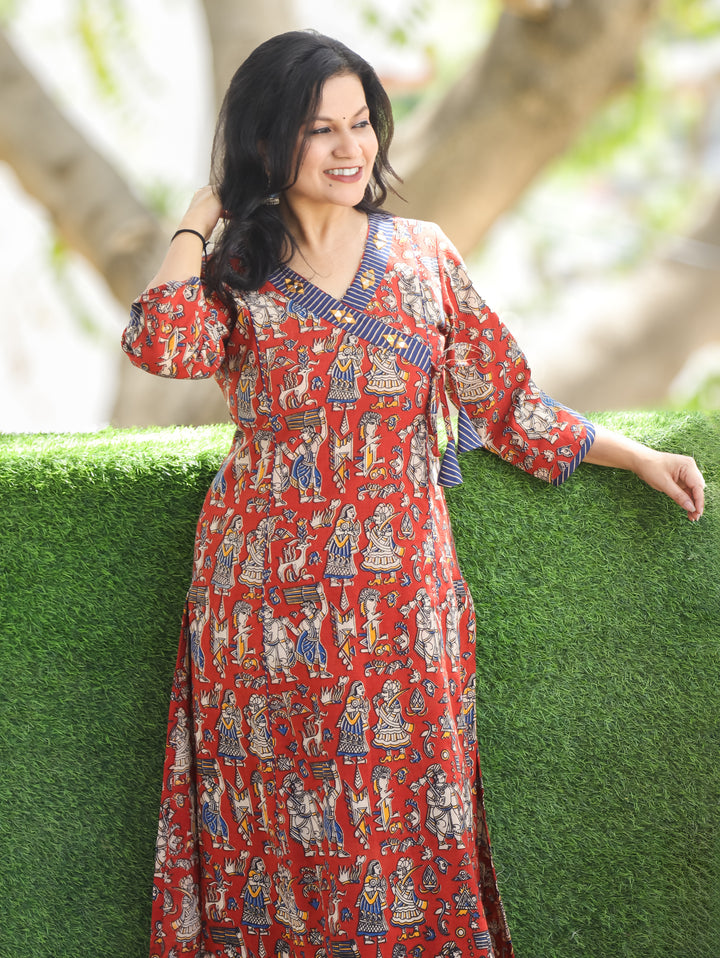 Alize Maroon Raja Rani Printed Cotton Kurti