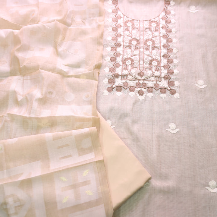 Avisha Beige Kashida Embroidered Work Chanderi Suit Set