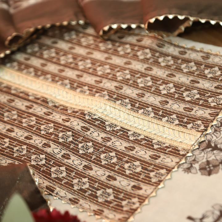 Palak Tan Beige Zari Work Embroidered Yoke Floral Print Cotton Set