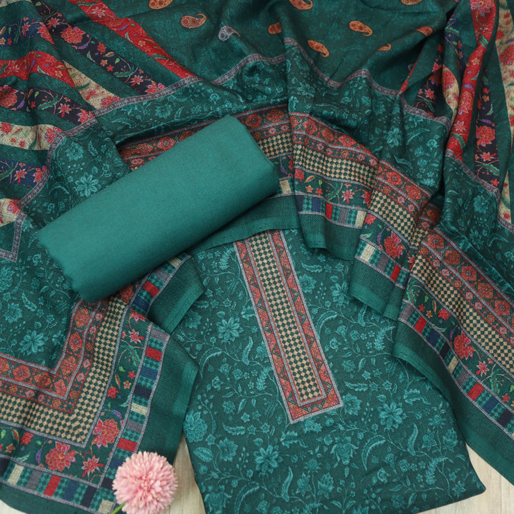 Mayra Emerald Green Digital Floral Printed Semi Pashmina Suit Set