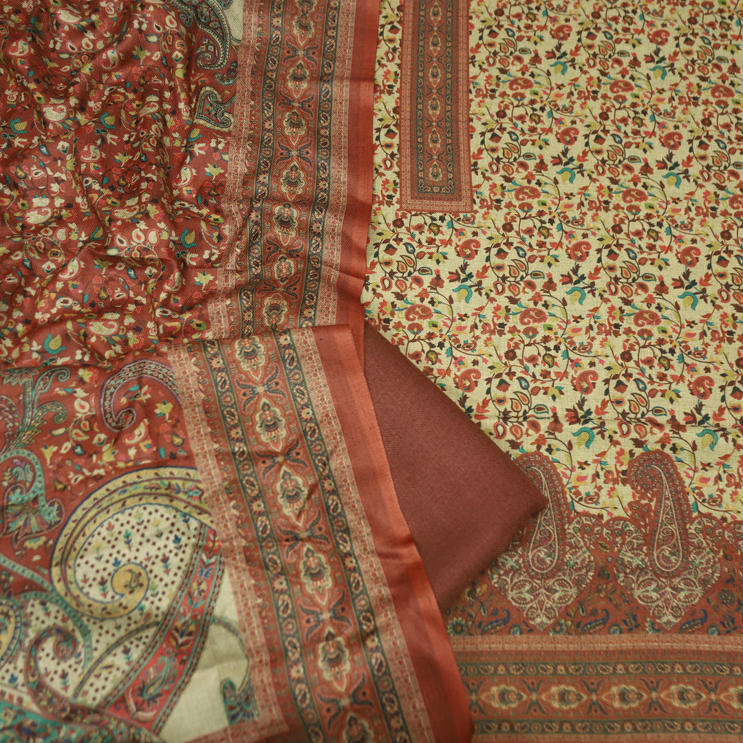 आकृति Beige with Rust All Over Kanni Floral Printed Semi Pashmina Winter Set