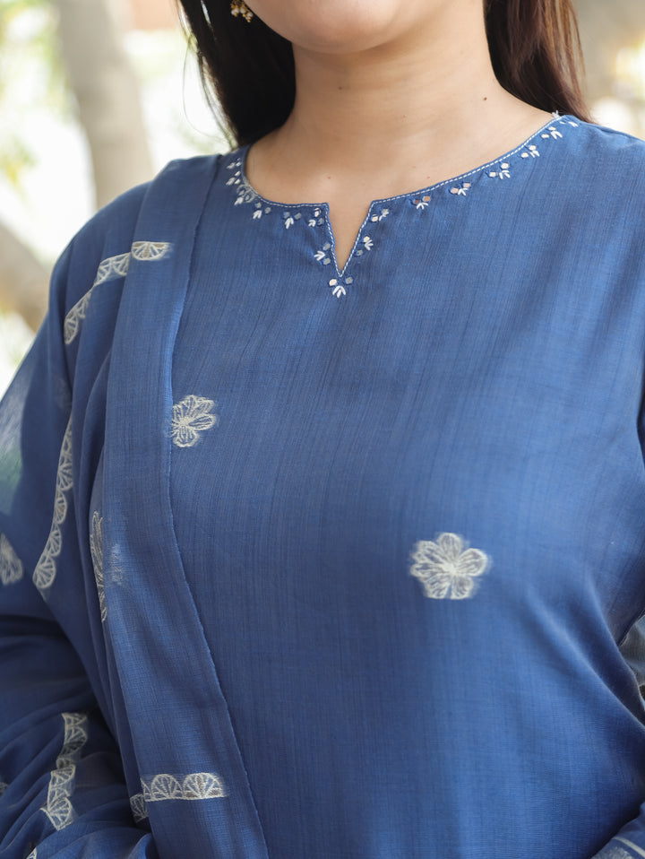 Mary Navy Blue Jamdani Chanderi 3 Piece Set