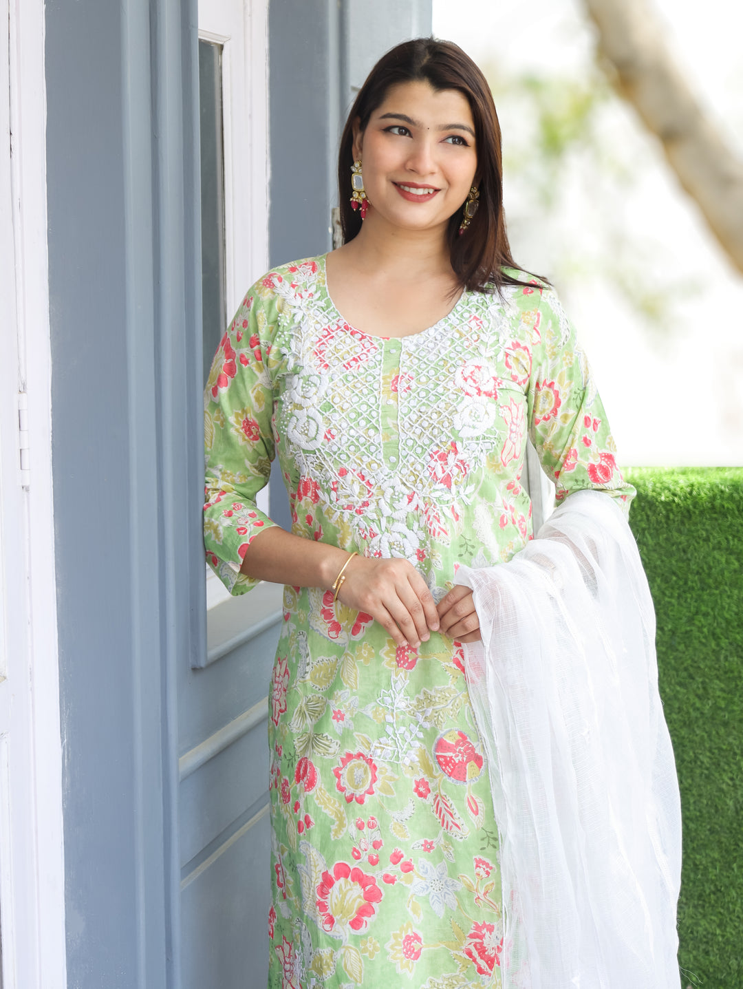 Neel Mint Green Embroidered Cotton 3 Piece Set