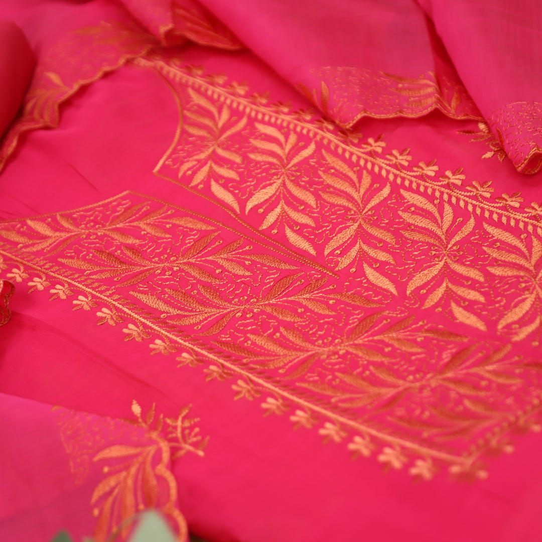 Prushna Maharani Pink with Thread Embroidered Neck Modal Set