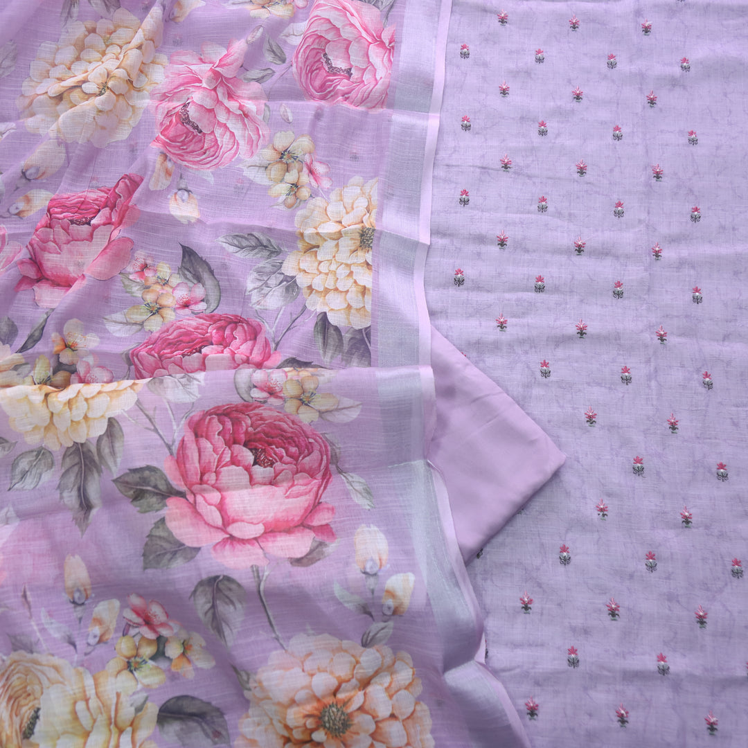 Deedar Lavish Lavender Floral Embroidery Buti Work Cotton Linen Suit Set