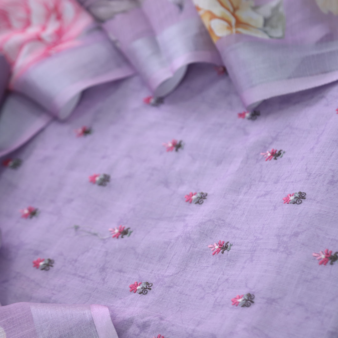 Deedar Lavish Lavender Floral Embroidery Buti Work Cotton Linen Suit Set