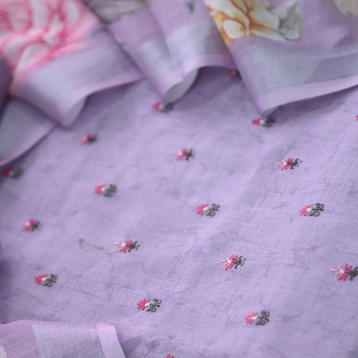 Deedar Lavish Lavender Floral Embroidery Buti Work Cotton Linen Suit Set