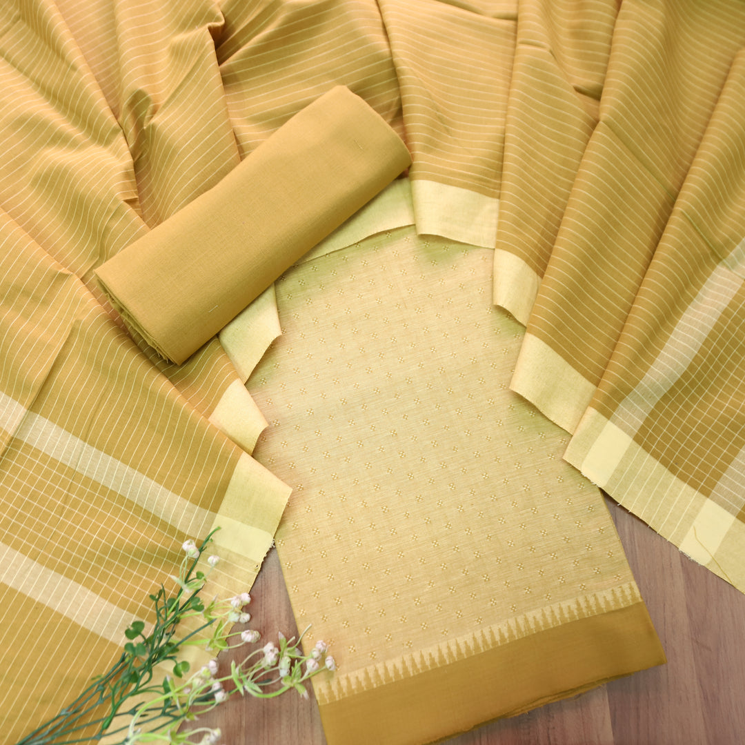 Kashyapi Turmeric Yellow Temple Hem South Cotton Set