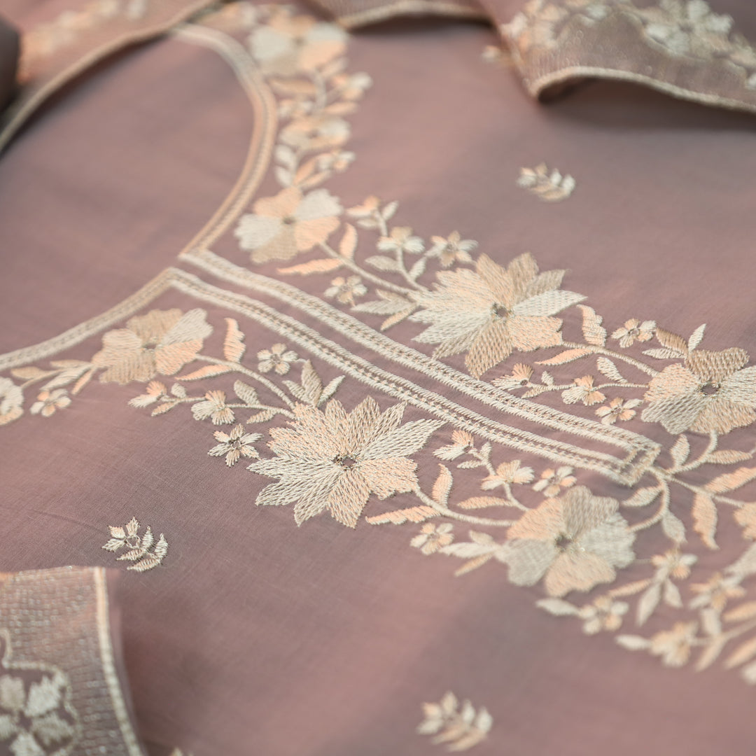 Saloni Heliotrope Lilac Thread Embroidered Mul Cotton Set