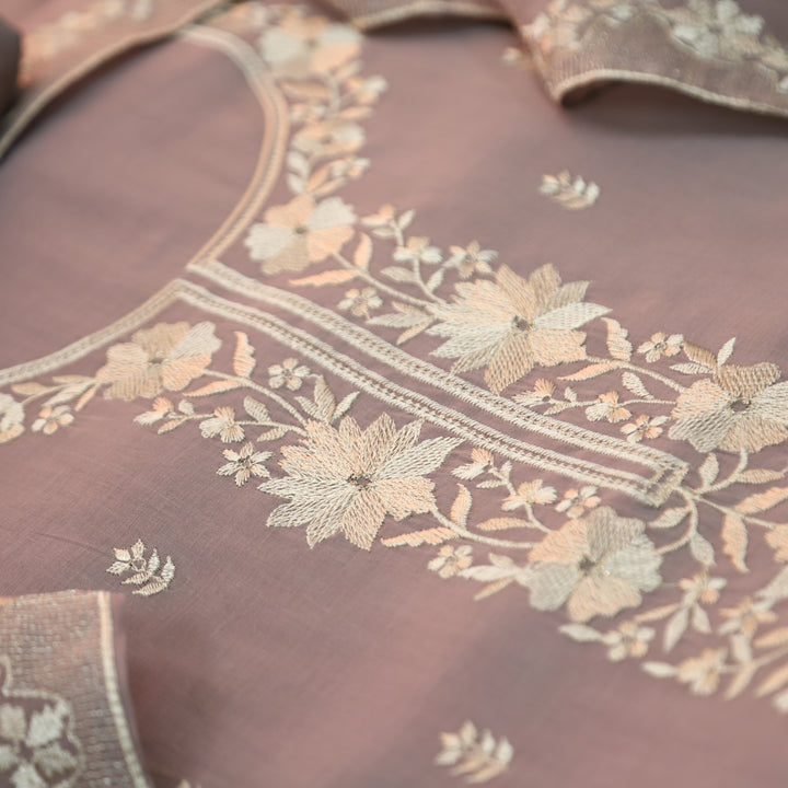 Saloni Heliotrope Lilac Thread Embroidered Mul Cotton Set