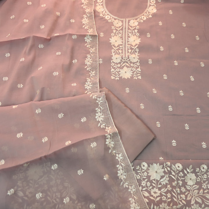 Saloni Heliotrope Lilac Thread Embroidered Mul Cotton Set
