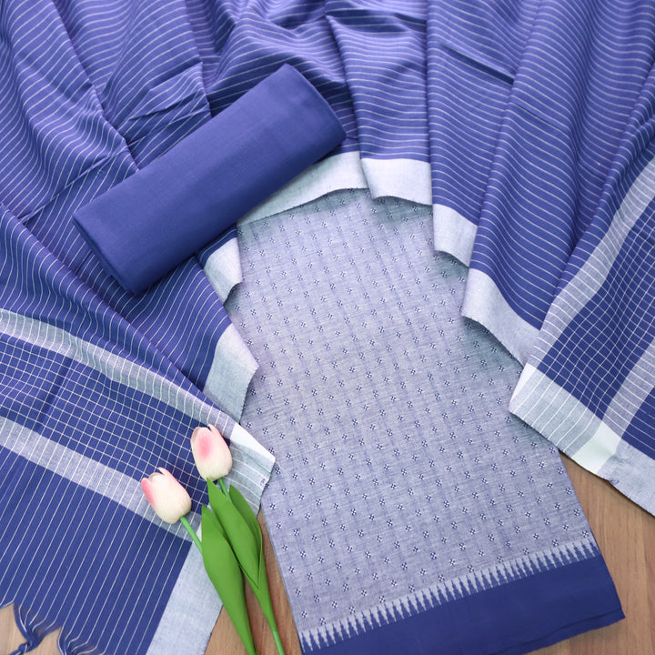 Kashyapi Stone Blue Temple Hem South Cotton Set