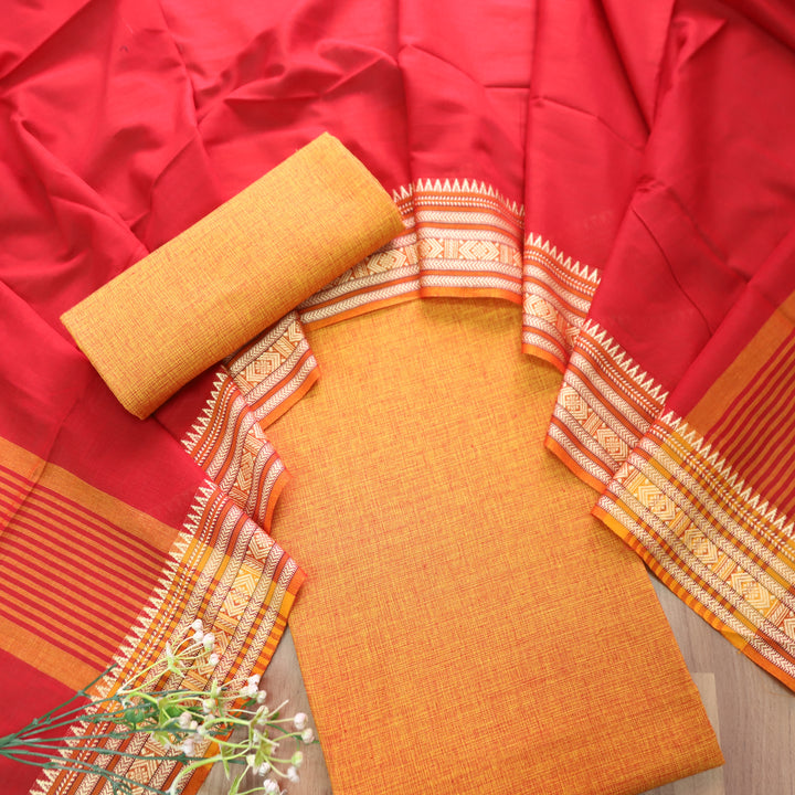Subhvari Orange Top with Mangalgiri Hem Dupatta South Cotton Set