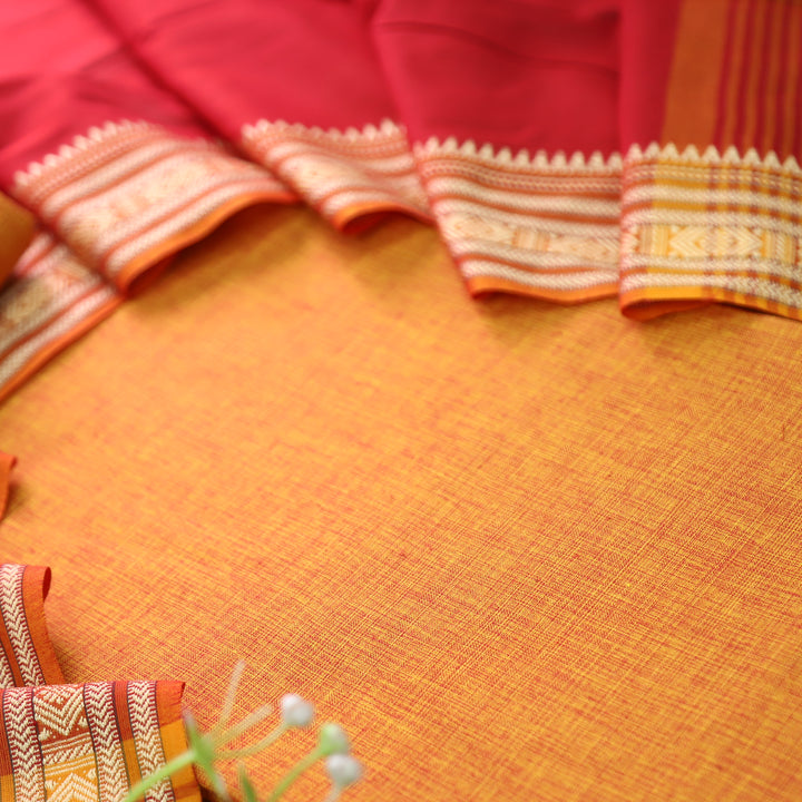Subhvari Orange Top with Mangalgiri Hem Dupatta South Cotton Set