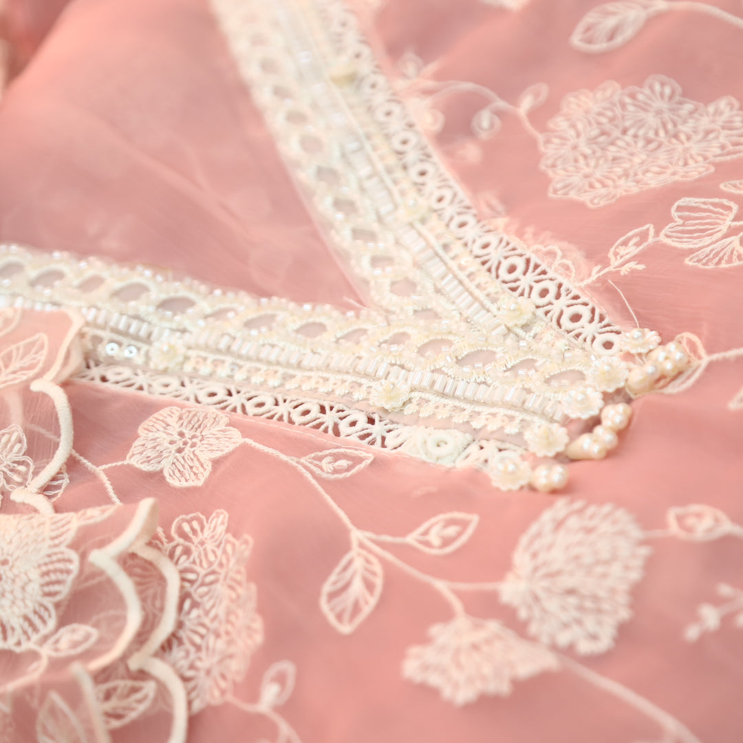 Julia Blush Peach Thread Embroidered with Kardana Chinon Set