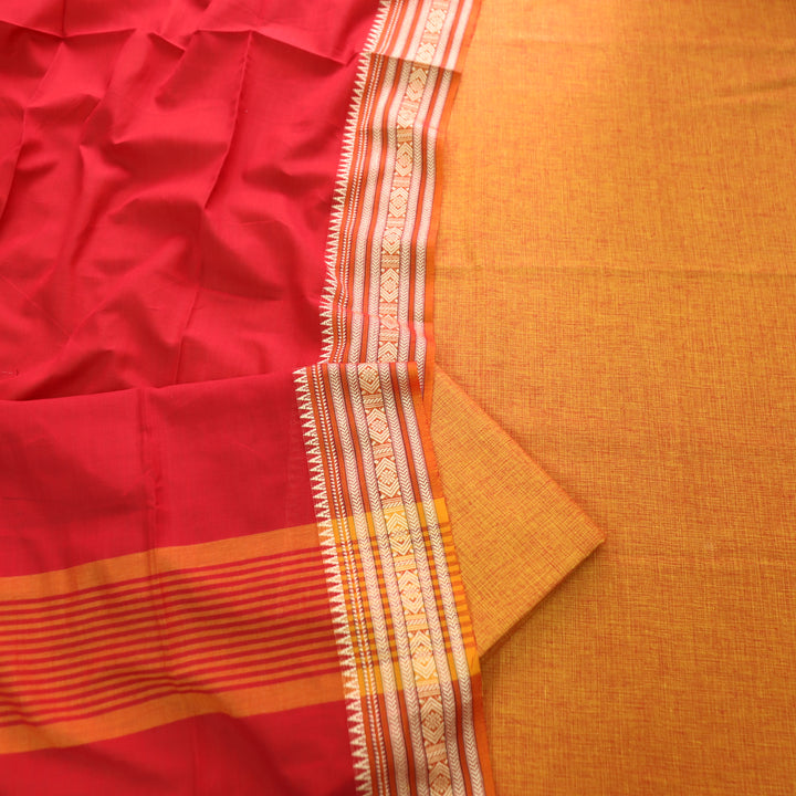 Subhvari Orange Top with Mangalgiri Hem Dupatta South Cotton Set