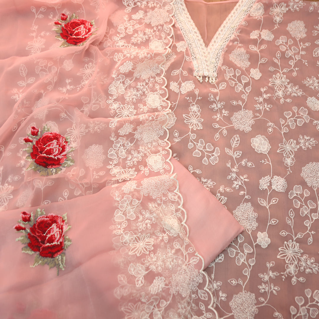 Julia Blush Peach Thread Embroidered with Kardana Chinon Set