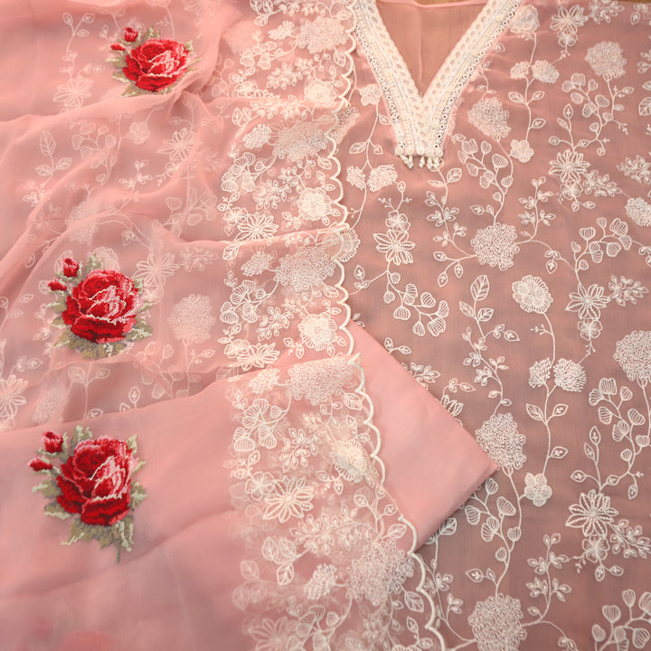 Julia Blush Peach Thread Embroidered with Kardana Chinon Set