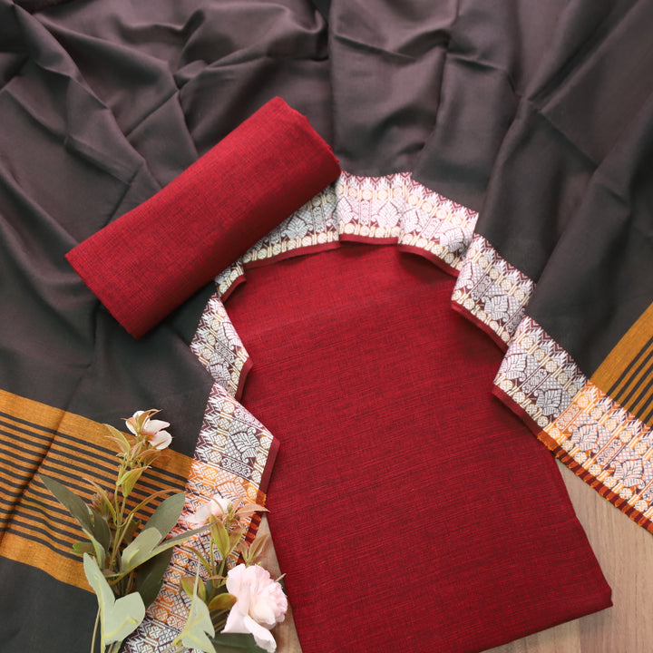 Subhvari Maroon Top with Mangalgiri Hem Dupatta South Cotton Set