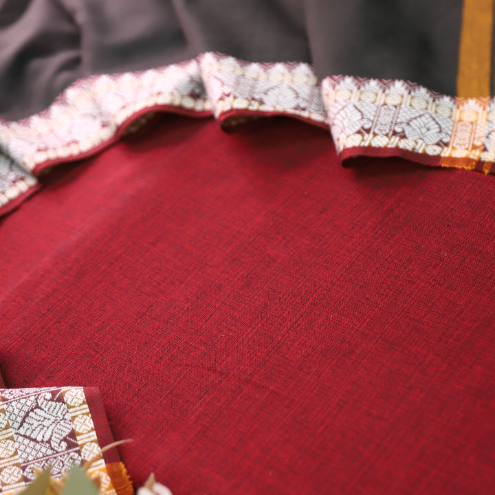 Subhvari Maroon Top with Mangalgiri Hem Dupatta South Cotton Set